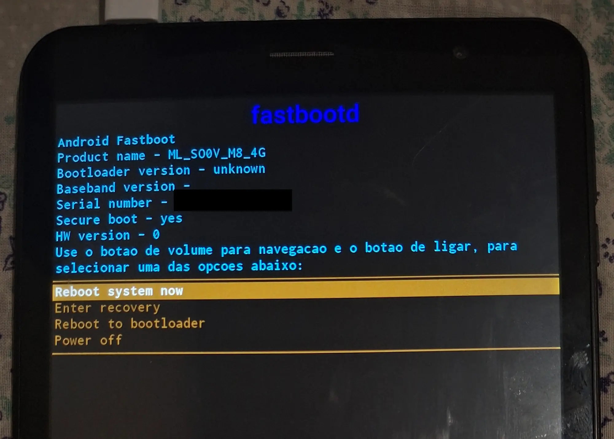 Multilaser M8 4G SO0V fastbootd